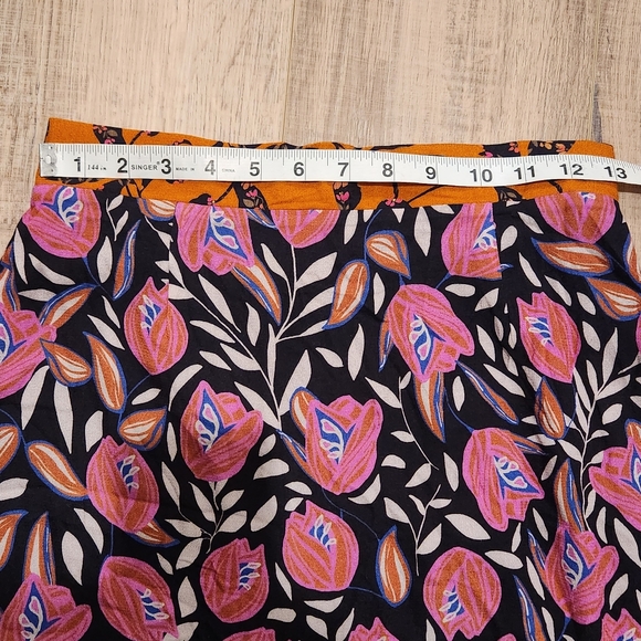 Daniel Rainn Maxi Skirt, Small, Black, Pink, Orange, Floral, Leaf Print, Boho - Picture 5 of 8